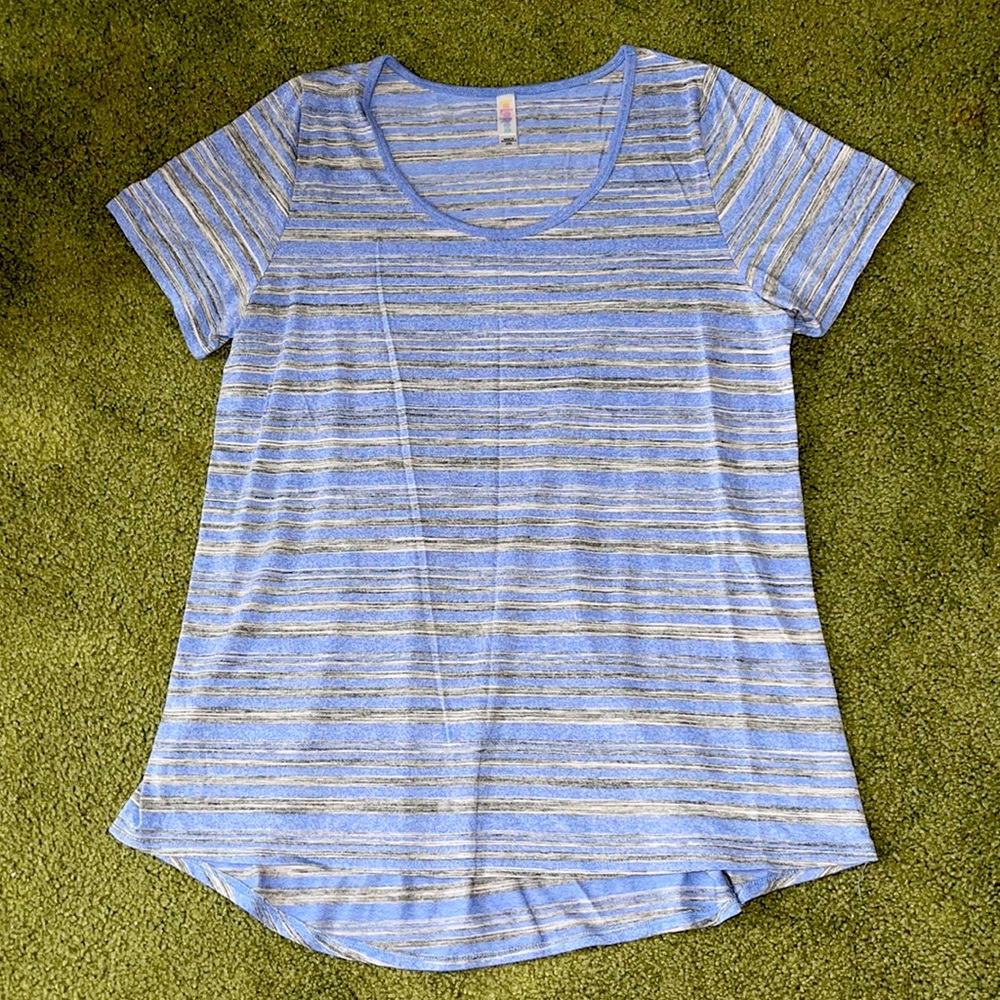 LuLaRoe Classic Tee purple/gray/white striped